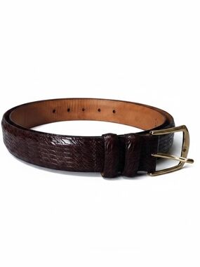 Martin Dingman Hand Made Calfskin Leather Belt 36 Brass Buckle Brown Tan Italian